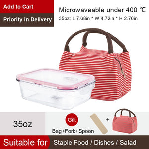 Glass container Lunch Box with 3 Compartments