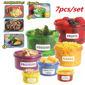 QuickDone 7Pcs/set Portion Control Food Box Prep Workout Meal Eating Plan Plastic Food Storage