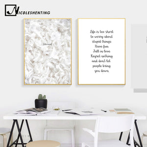 Feather Life Quote Canvas Posters Prints Minimalist Motivational Wall Art Painting Nordic Decoration Pictures Modern Home Decor