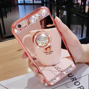 Samsung Crystal Rhinestone Glitter Mirror Phone Case For Samsung S8 S9 S8 Plus S9 Plus with Ring Holder