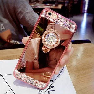 Samsung Crystal Rhinestone Glitter Mirror Phone Case For Samsung S8 S9 S8 Plus S9 Plus with Ring Holder