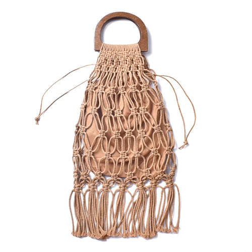 Handmade Cotton Woven Wood Handle Handbag