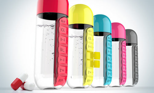 600ml Sports Plastic Water Bottle Combine Daily Pill Boxes Organizer