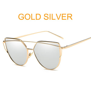 Cat Eye Vintage Brand Designer Rose Gold Mirror Sunglasses