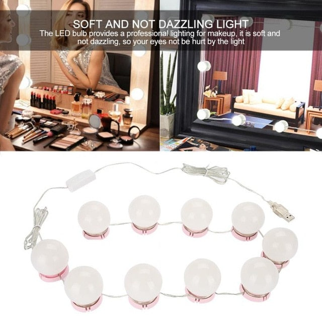 Vanity Mirror LED Light Bulbs Kit USB Charging Port Cosmetic Lighted Make up Mirrors Bulb Adjustable Brightness lights