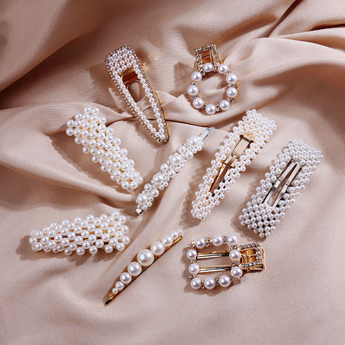 Pearl Hair Clip Rhinestone Snap Hairpins for Women